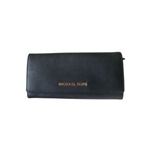NWOT Michael Kors Black Leather Fulton Flap Continental Wallet